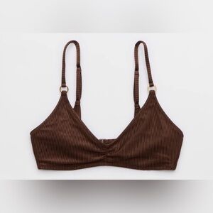 NWT Aerie Beach Babe Shine Rib Voop Bikini Top in Dark Brown - Size XXL